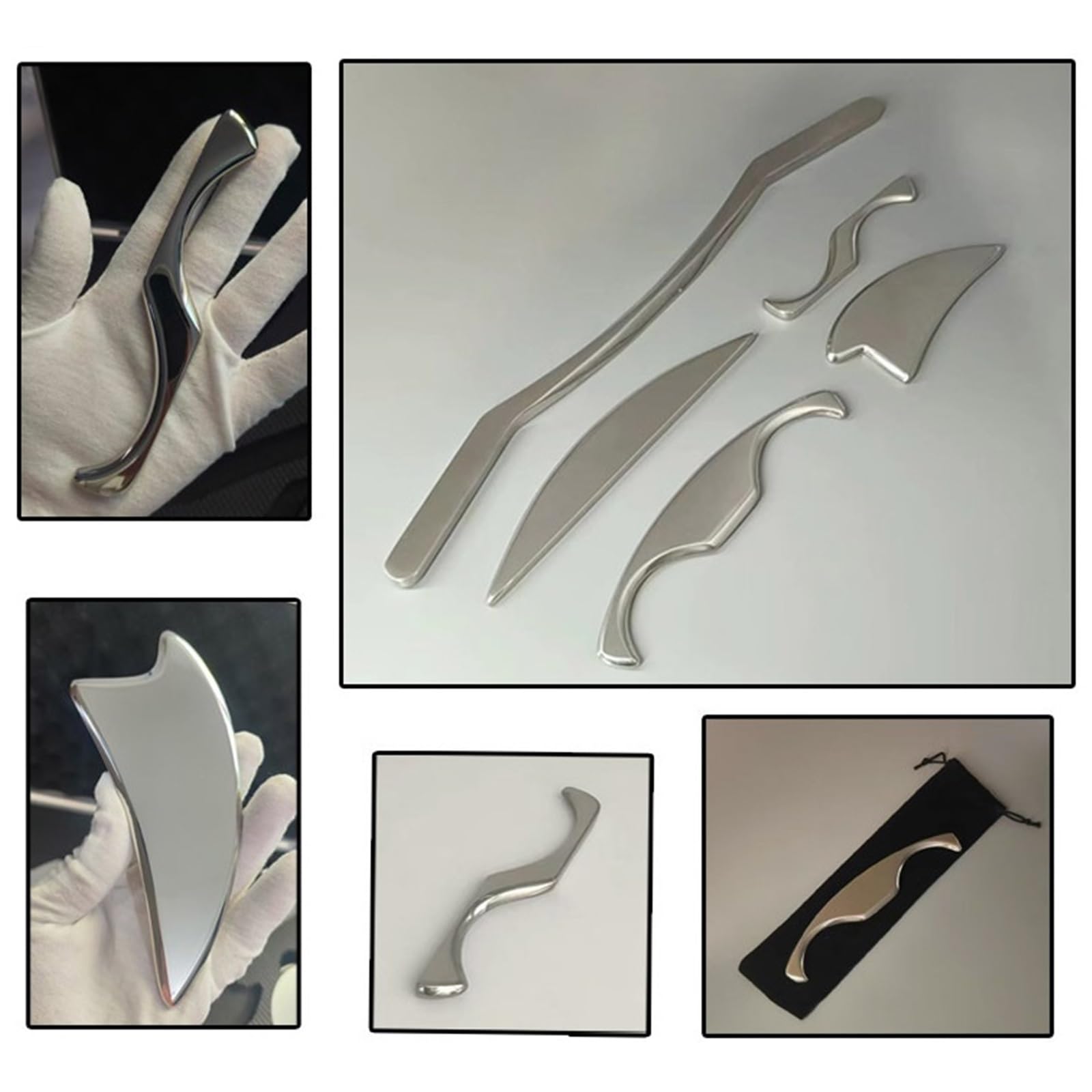 Portatile Gua Sha Viso Con Custodia Da Viaggio, Strumento Gua Sha In Acciaio Inossidabile Per Il Viso, Raschietto Per Massaggio In Metallo Per Il Corpo(D)