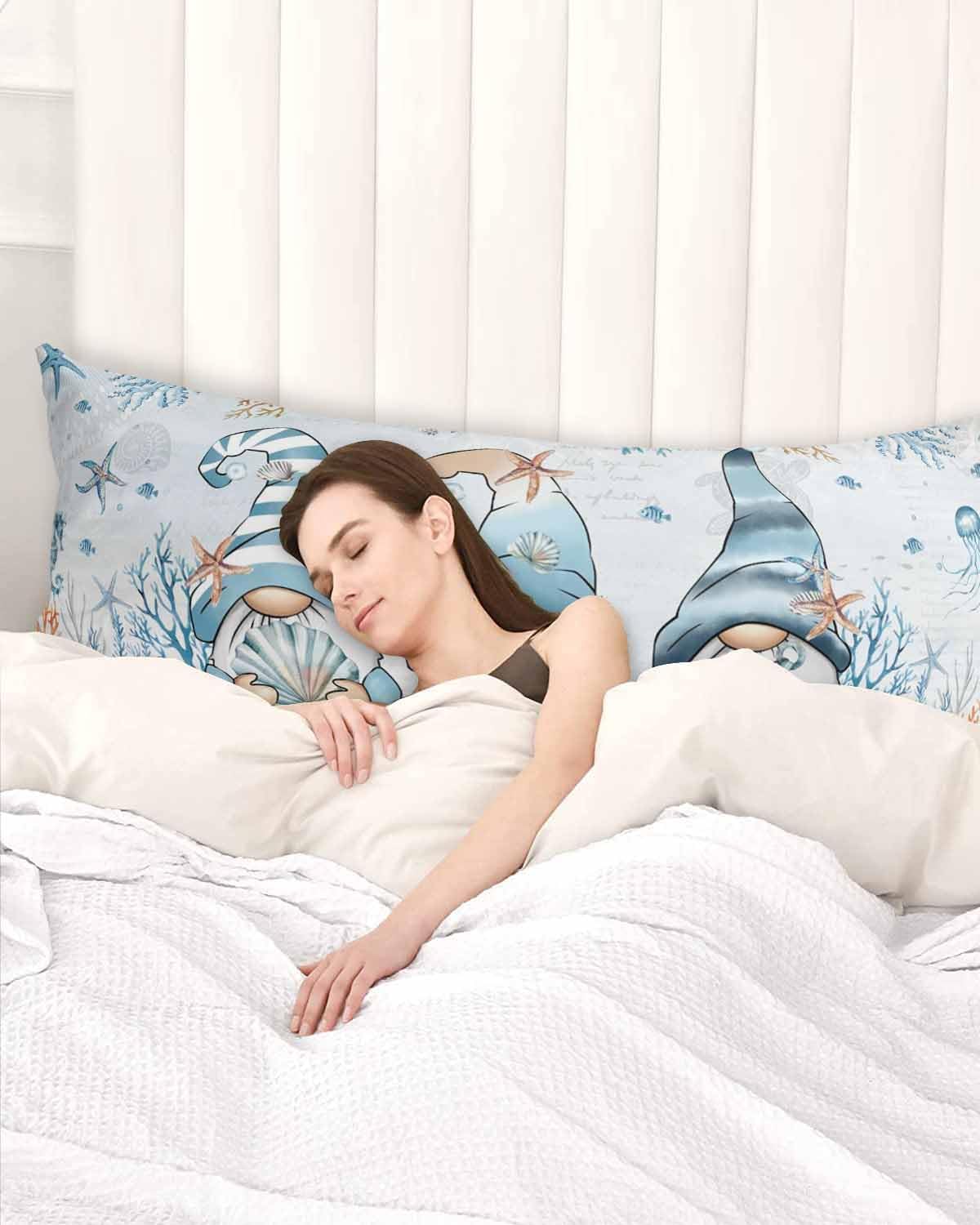 DecorLovee Coastal Gnomes Body Pillow Case Cover - Microfiber Bed Throw Pillow Covers, Nautical Beach Starfish Coral Blue Decorative Lumbar Pillow Cover with Envelope Closure for Sofa/Travel 20"x54"