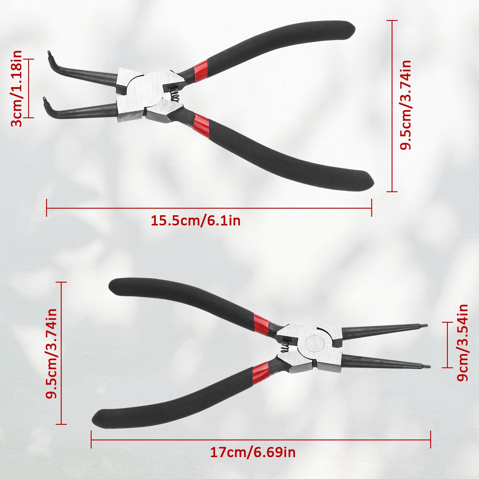 Jeu De 2 Pinces À Circlips 175mm Outil De Pince À Anneau Interne Et Externe Cintré, Pince A Clips Droites Avec Poignées Antidérapantes, Pince À Circlips Courbées Pour Retirer Les Bagues
