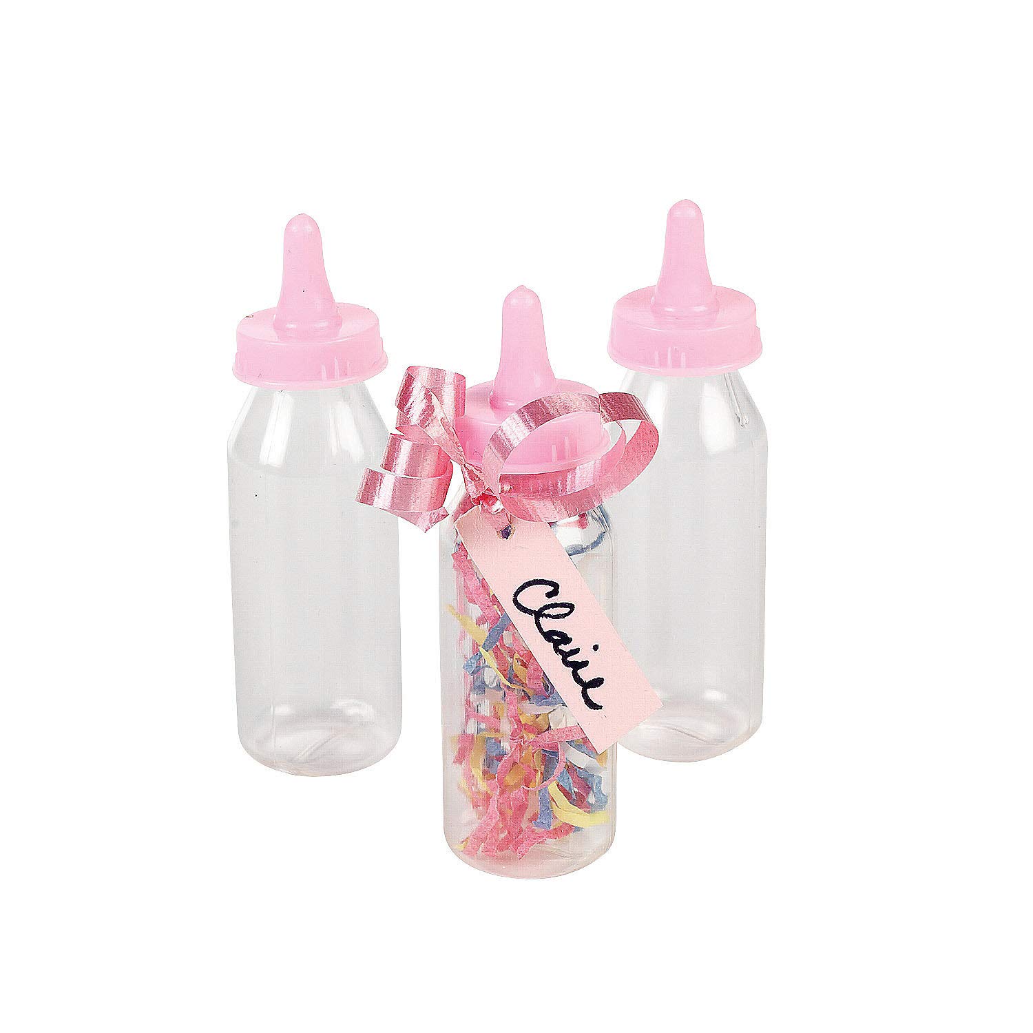 Fun Express - Pastel Pink Mini Baby Bottle Containers for Baby - Party Supplies - Containers & Boxes - Plastic Containers - Baby - 12 Pieces