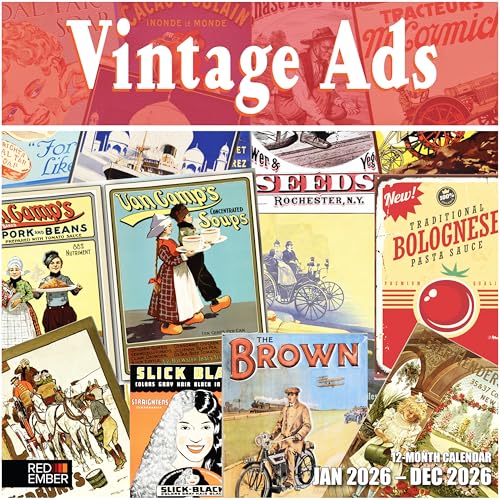 RED EMBER Vintage Ads 2026 Wall Calendar 12 Month | 12' x 24' Open | Thick & Sturdy Paper | Holiday...