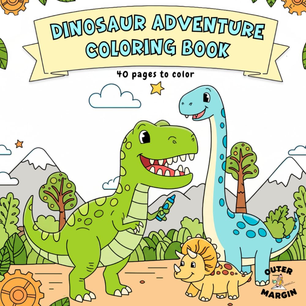 Dinosaur Adventure Coloring Book: 40 detailed illustrations of dinosaurs (Ages 3-12)