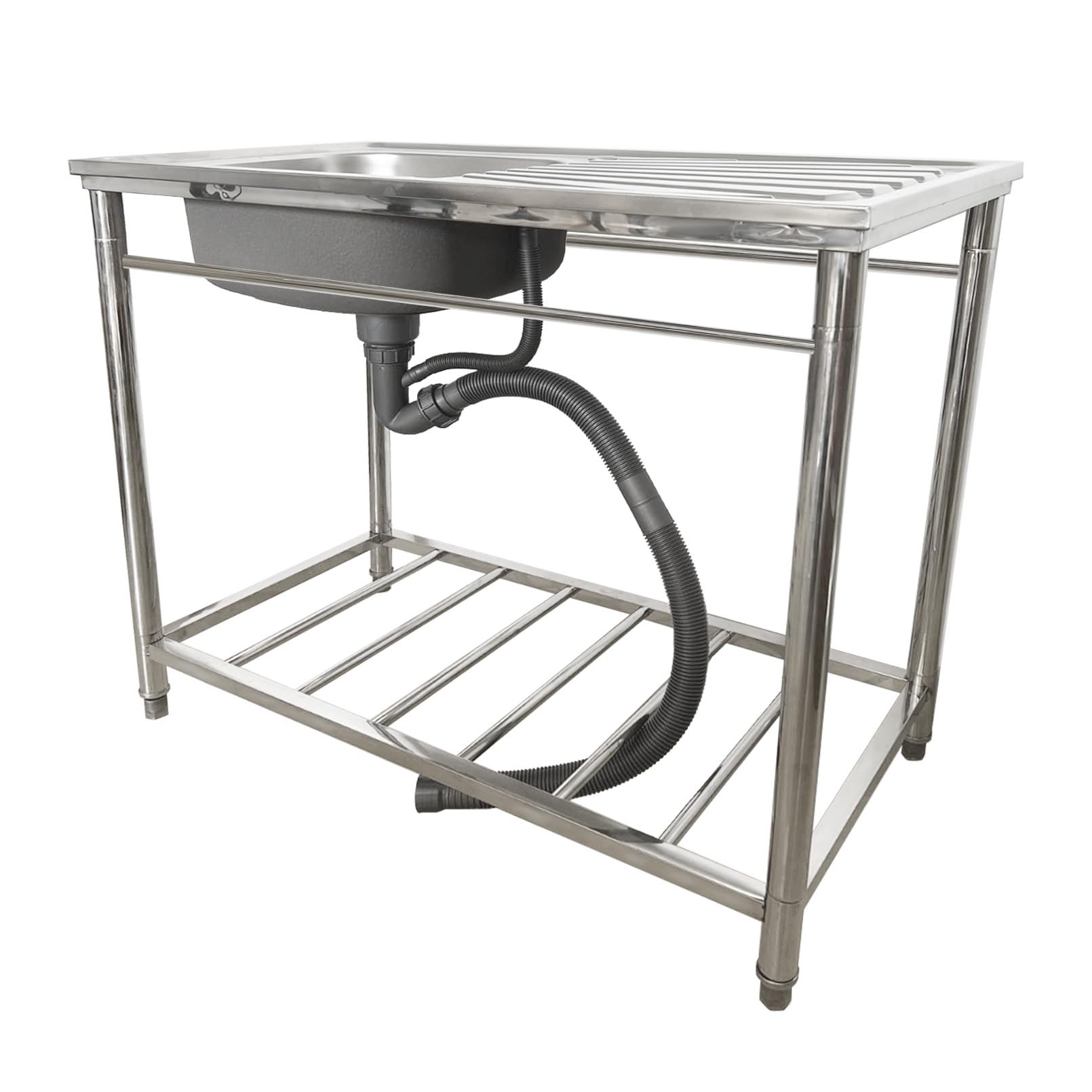 LMYSXAOZ Utility Sink Stainless Steel Commercial Kitchen with Workbench 1 Compartment Free Standing Unit Cold and Hot Faucet for Outdoor Laundry Room Bar Restaurant Catering
