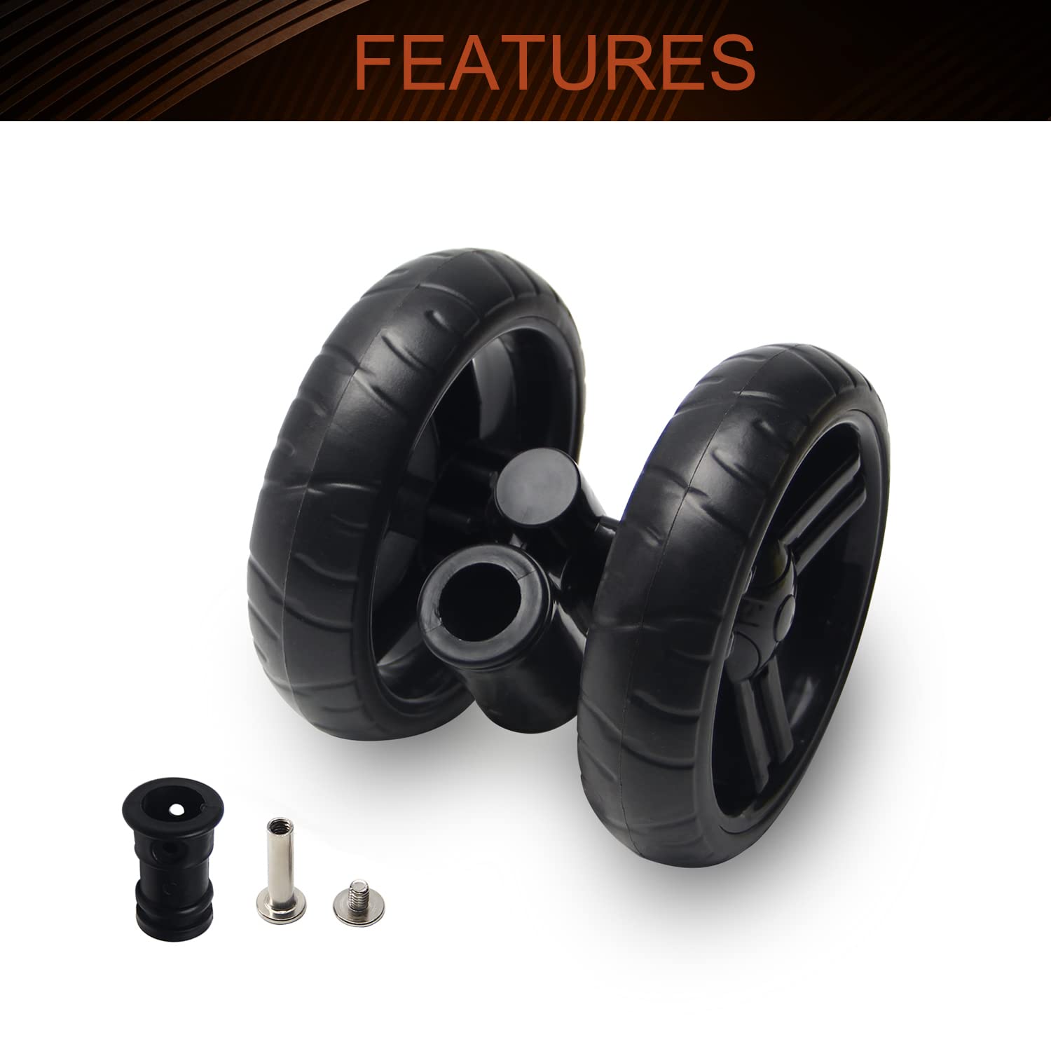 Set di ruote per passeggino MroMax da 5.11 pollici, 130mm x 33mm, ruota girevole per tubi circolari da 19mm, sostituzione in plastica per passeggino per animali, nero