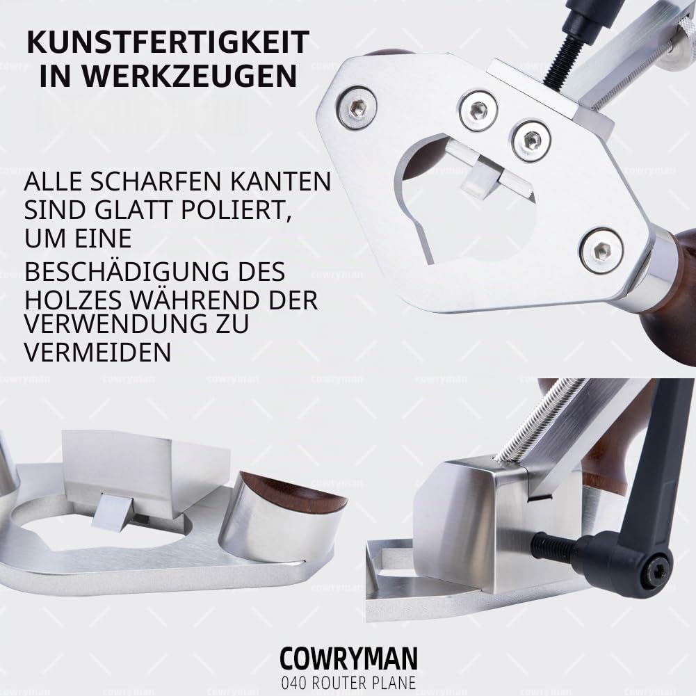 040 Grundhobel einteiliges 8-mm-HSS-Eisen | Große, außen geneigte Holzgriffe, Edelstahlkörper, 25 mm Arbeitstiefe und 8-mm-HSS-Eisen für Nuten, Scharniere, Zapfenwangen