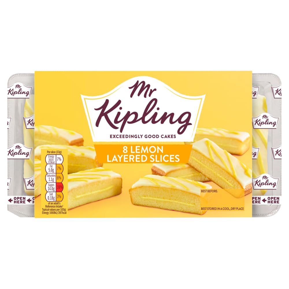 Mr KiplingLemon Layered Cake Slices, 8 Treats – Perfect For Snacking On-the-Go (Pack of 1)