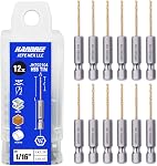 JEFE HEX 13-Piece Ensemble de Bits de forage 1/16" 5/64" 3/32" 7/64 " 1/8" 9/64." 5/32" 11/64..." 3/16" 13/64", Hex Set de bit de forage de Shank pour un changement rapide, Titanium HSS Des bitumes de forage, 135 Degree Easy Cut Split Point, idéal pour le bois, l'acier, le cuivre,