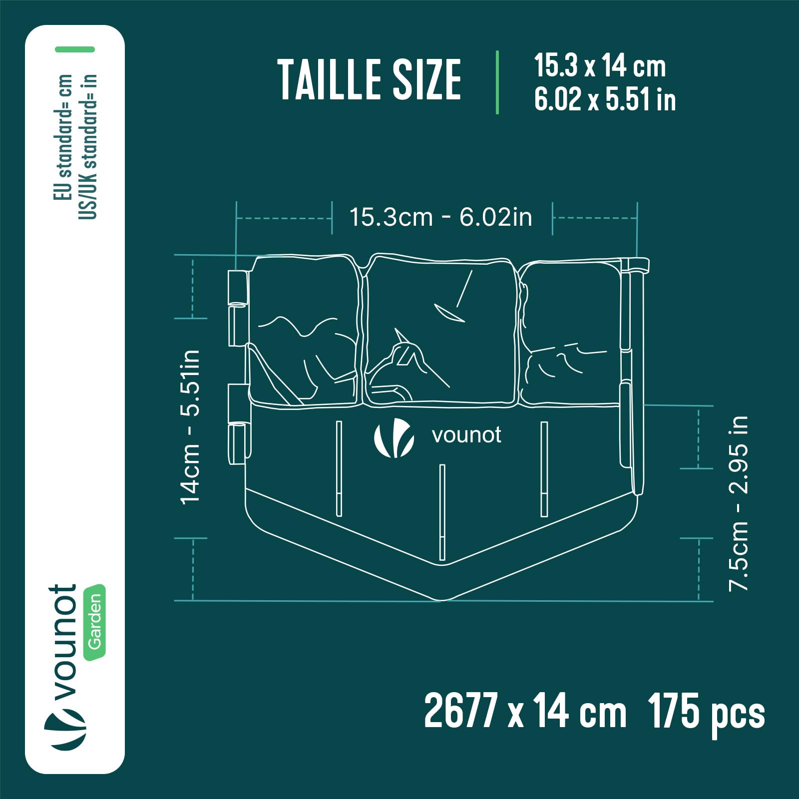 VOUNOT® Rasenkante Kunststoff 26,7 m – Beeteinfassung Beetumrandung in Steinoptik, sehr stabile & Flexible, Gräben, 175 Stück, Schwarz