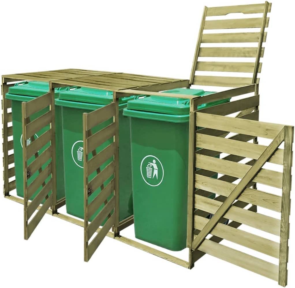 KOIECETA Kiefernholz Imprägniert Mülltonnenbox 3 Tonnen Mülltonnenverkleidung Mülltonnenschrank Verkleidung Aufbewahrungsbox Holz Garten Müllbox 240 L Gerätebox