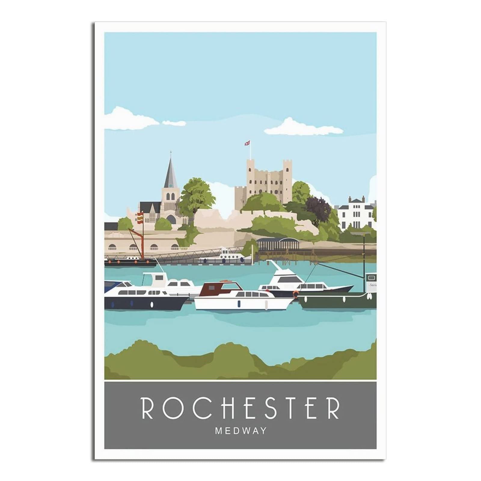 Uejd Unframe-Style Vintage River Medway Rochester Kent Travel Poster Decorative Posters Modern Bedroom Canvas Art Poster Picture Painting Posters Wall Decor Art Gift