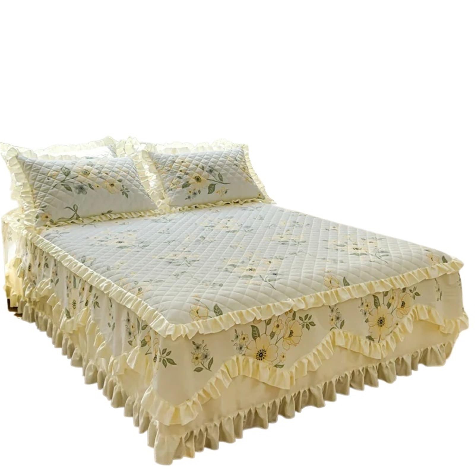 Bed skirt Thicken Quilted Bedspread Bed Skirt Pure Cotton Cover Not Including Pillowcase(Color 5,180x200x45cm 1pc)