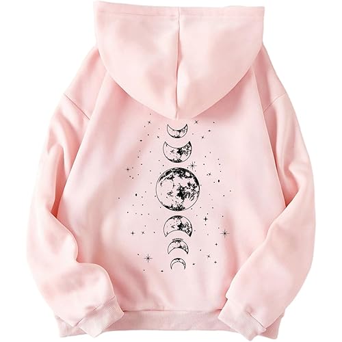 SOLY HUX Women's Graphic Hoodies Drawstring Long Sleeve Moon Print Sweatshirt Pullover Fall Tops