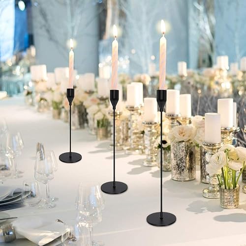 Miniatura 3 de Juego de 3 portavelas negras para velas cónicas decorativas para bodas cenas fiestas se adapta a velas de 34 pulgadas de grosor y velas LED
