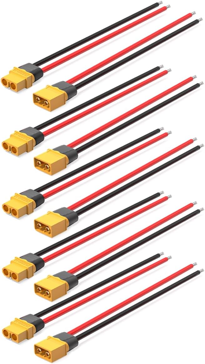 Conector Xt60 YACSEJAO 2 Pares De Conectores De Batería XT60H Hembra Y Macho, 12AWG, Latón Chapado En Oro, DC 500V, 30A, Amarillo, RC Drone Car Lipo Cargador De Batería ESC Xt60 Connector