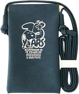 SNOOPY ばね口 ミニポーチ 小銭入れ コスメ入れ 小物入れ がま口 75th かわいい キャラクター スヌーピー ロゴ ネイビー 縦長ネック