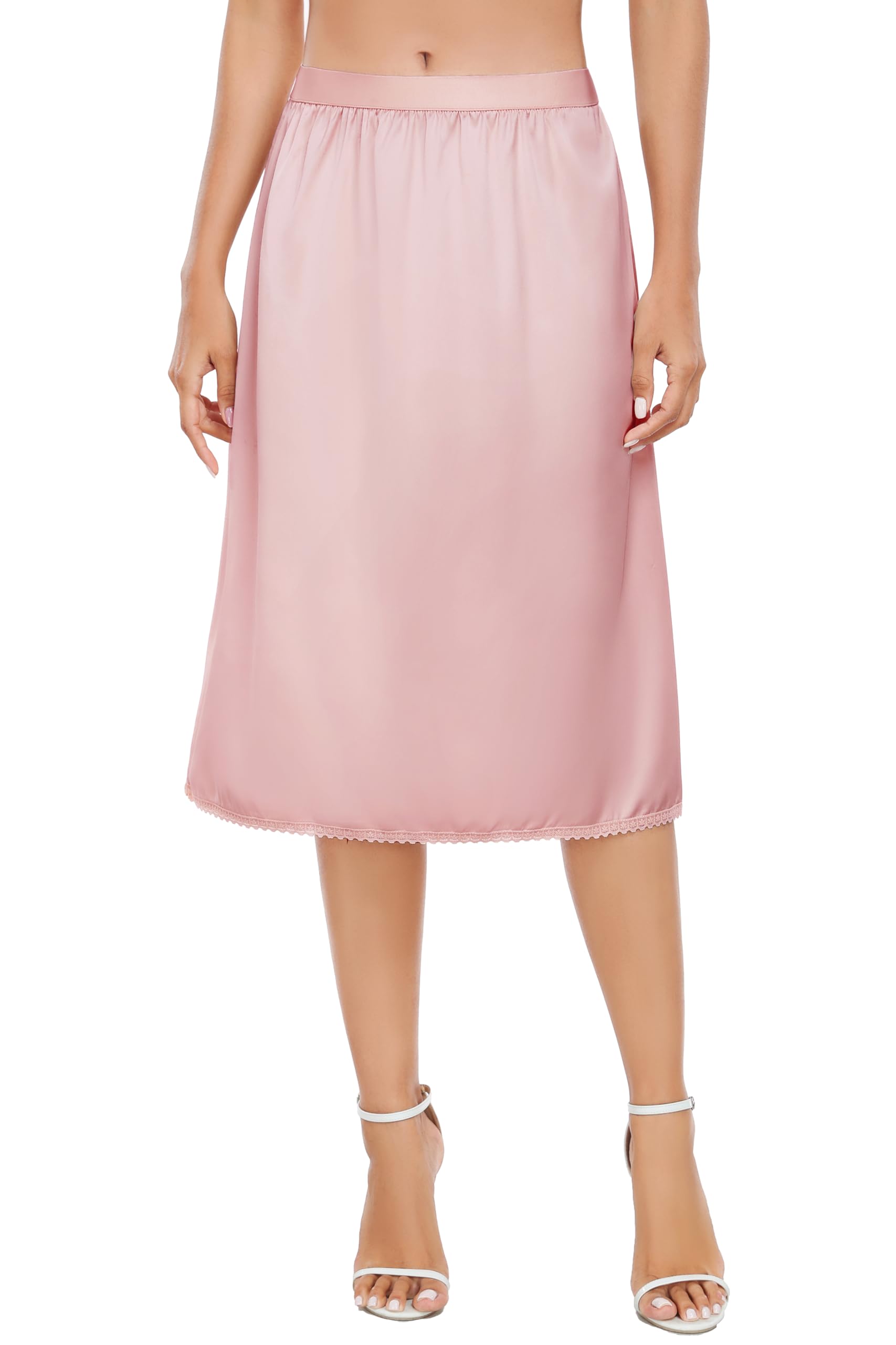 Vlazom Women's Satin Half Slip Lace Slip Skirt Long Half for Under Dress Skirt Extender S-XXL