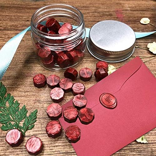 DECARETA 200 Pieces Sealing Wax Beads Red Wax Seal Beads Kit with 2 Tea Candles and 1 Wax Melting Spoon for Envelope Wax Stamp Sealing