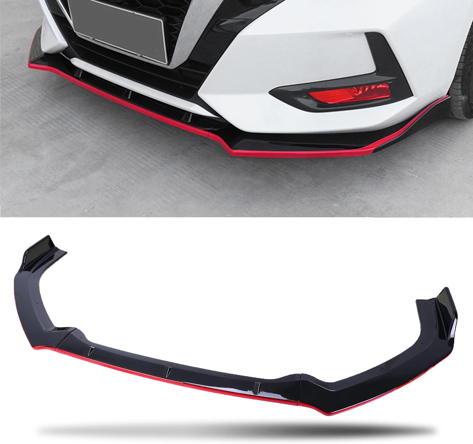 3PCS Car Front Bumper Lip Car Air Dams Automotive Body Kit 1 Set Lower Splitter Trim Protection for 7th Nissan Altima 2019-2022, Black with Red Line