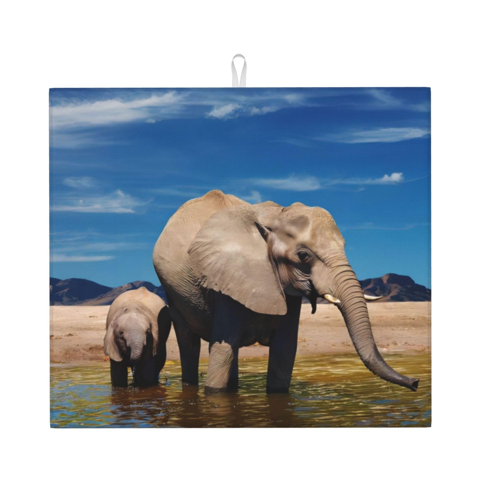 YYHWHJDE Big Ears Elephant Prints Kitchen Drying Mat – Absorbent Microfiber Throw for Dishes, Non-Slip Counter Layer with Vibrant Fade-Resistant Print, Ideal for Appliance Protection