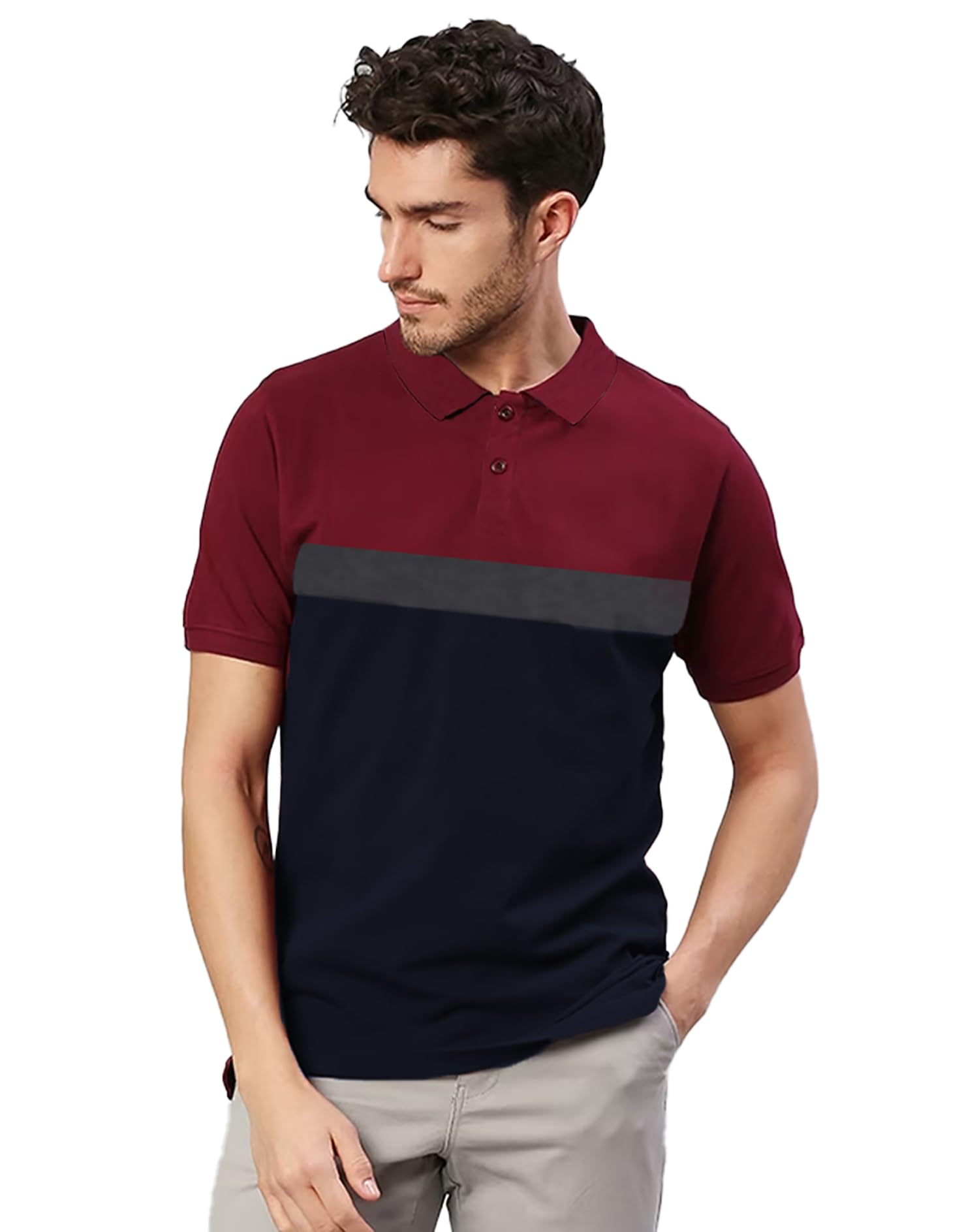 leotude LEOTUDEMen Regular Fit T-Shirt - Plain Polo T-Shirt (Multicolor)-picture-38