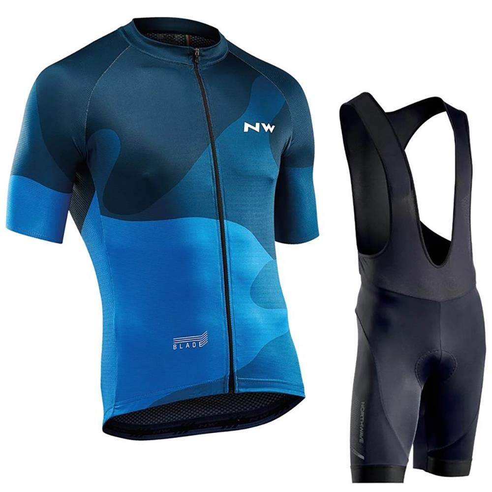 Moxilyn Tuta da Bicicletta MTB Estiva da Uomo Traspirante Asciugatura Veloce Manica Corta e Pantaloncini Imbottiti Maglia da Ciclismo con Motivo Leone
