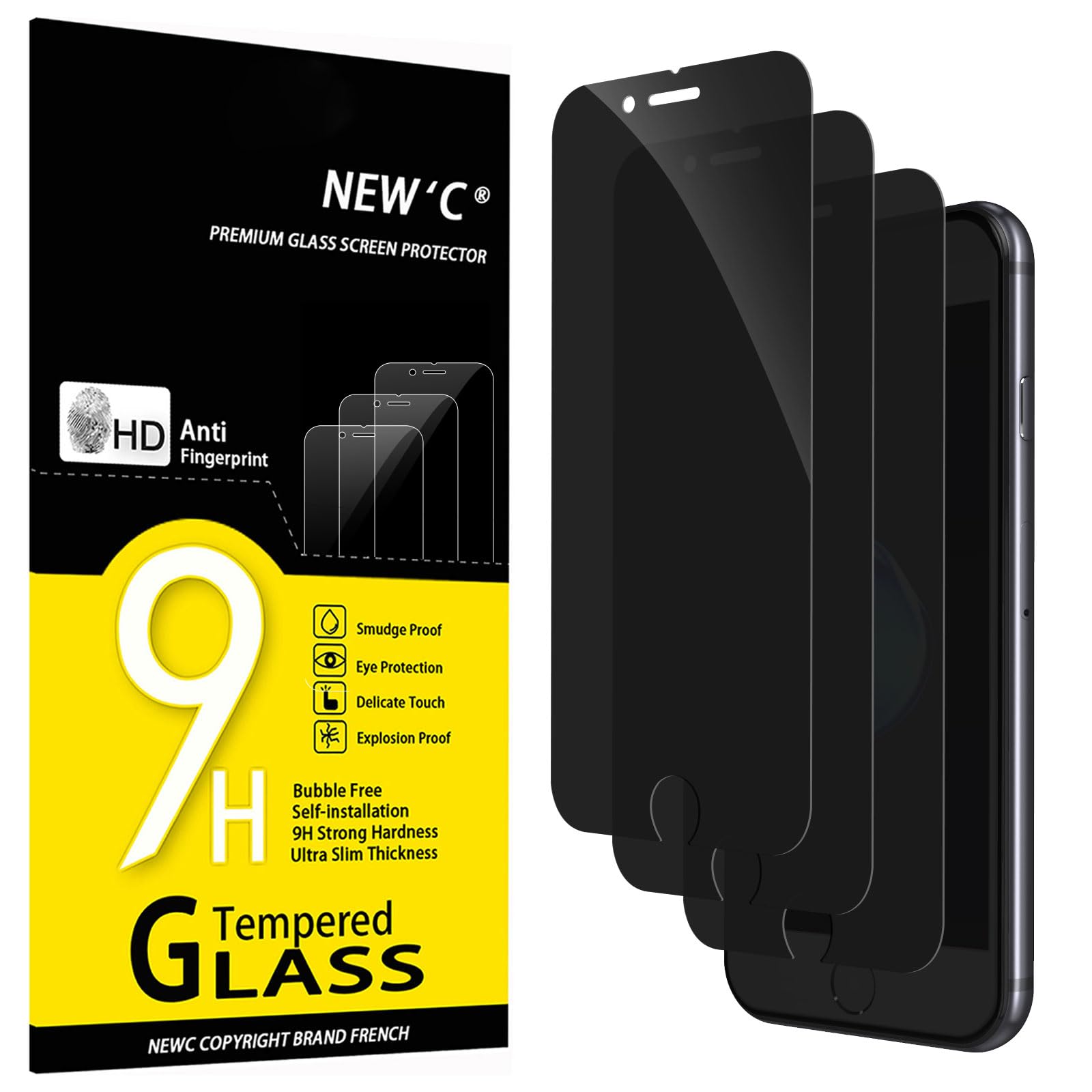 NEW'C 3 Pack Privacy for iPhone 8, iPhone 7 Screen Protector (4.7"), Enhanced 28-Degree Privacy Angle, Ultra Durable 9H Hardness, Bubble-Free