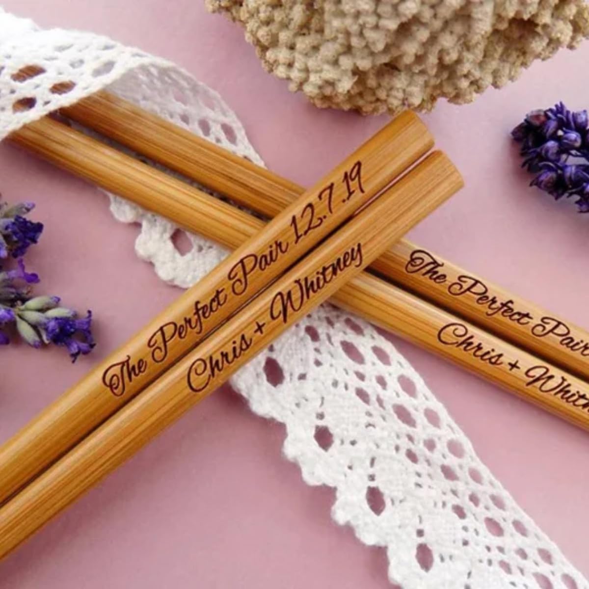 Personalized Wooden Chopsticks for Weddings,Chopsticks With Name Engraved,Custom Engraved Unique Party Favors (50 Pairs/100 Pcs)