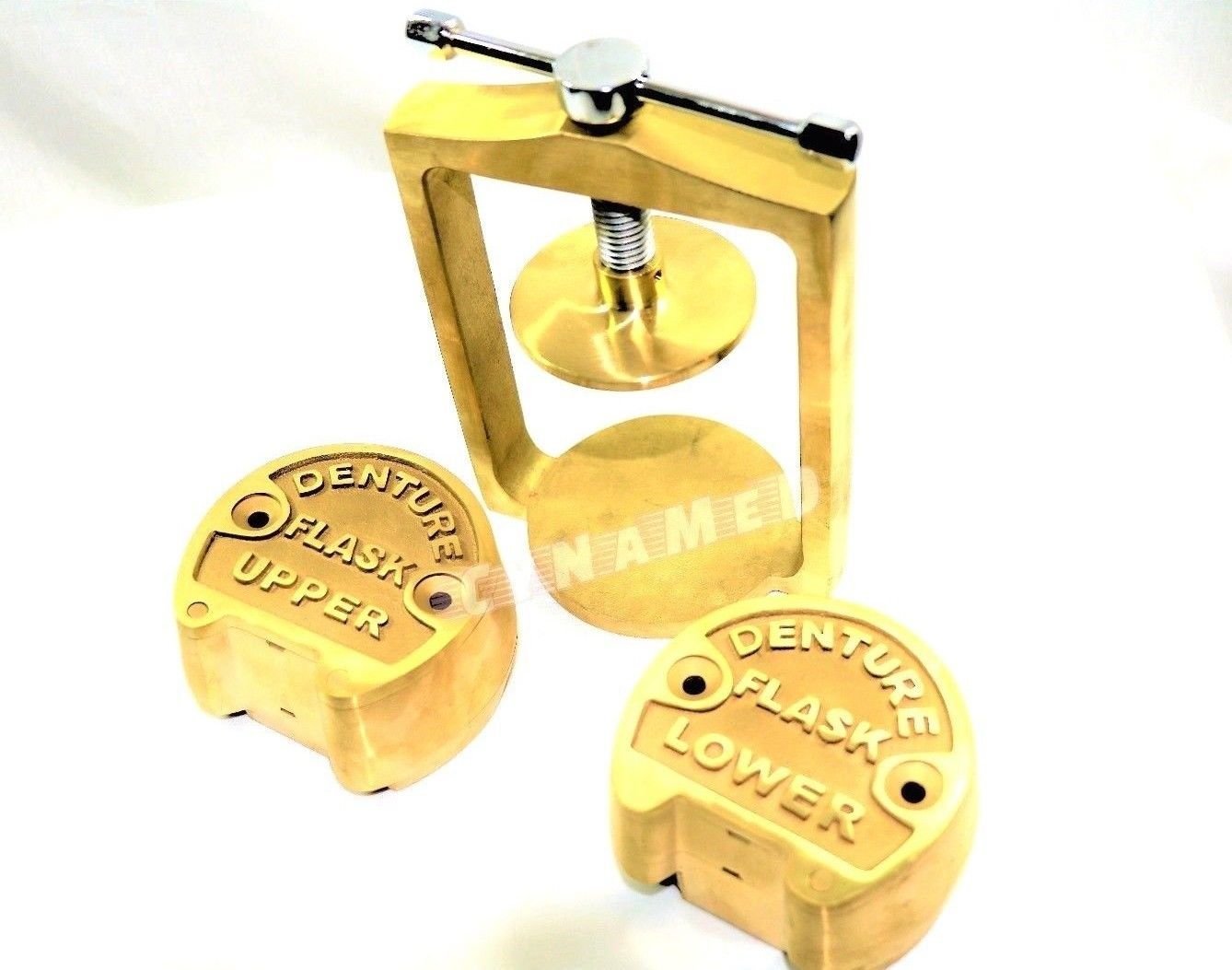 Dental Laboratory Spring Press Compress with Two Flask Original Brass - 3 Pieces (CYNAMED)