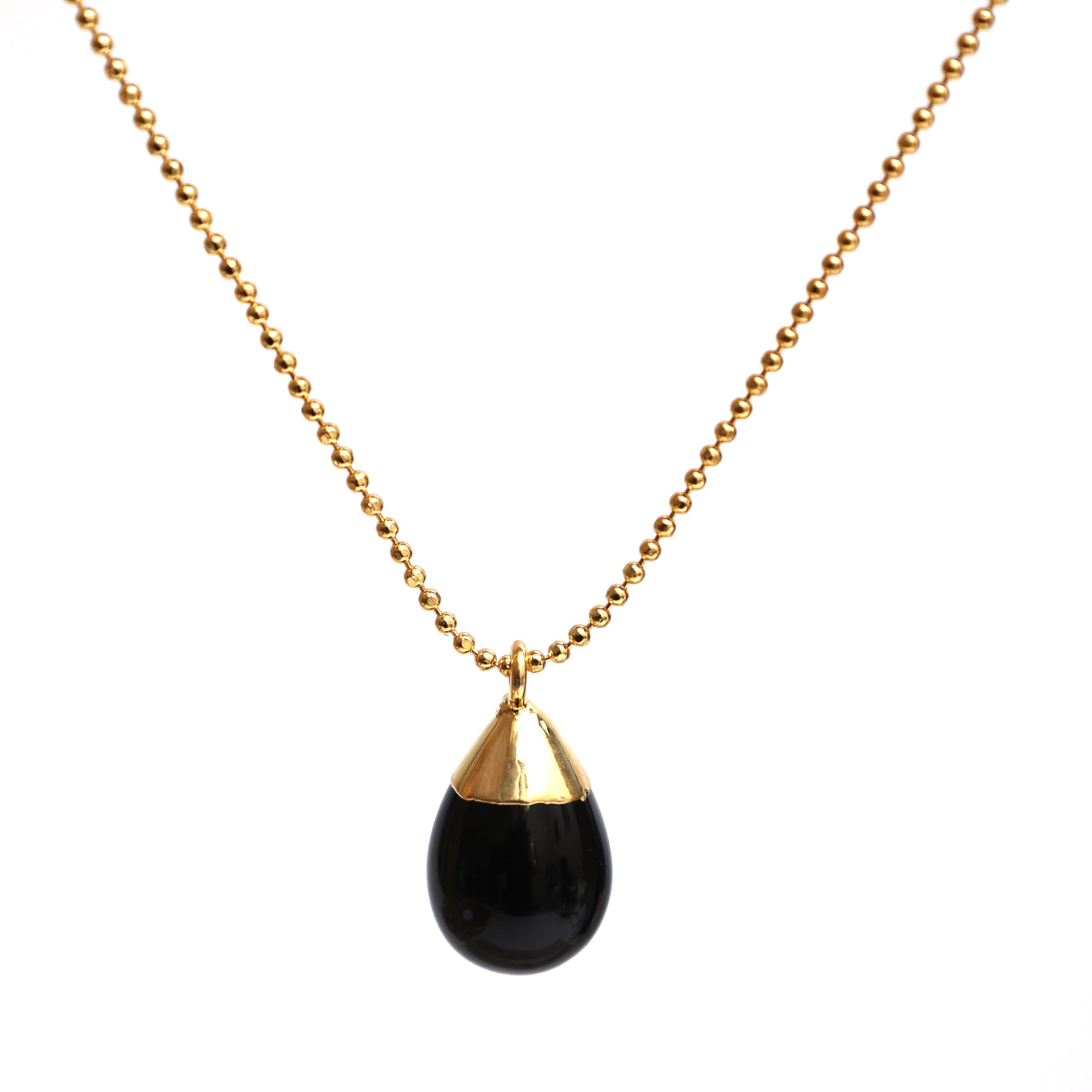 Gempires Black Obsidian Dew Drop Necklace Crystal Jewelry with 18 inch Ball Chain Hypoallergenic Gold Plated Protection Necklace Everyday Fashion Jewelry