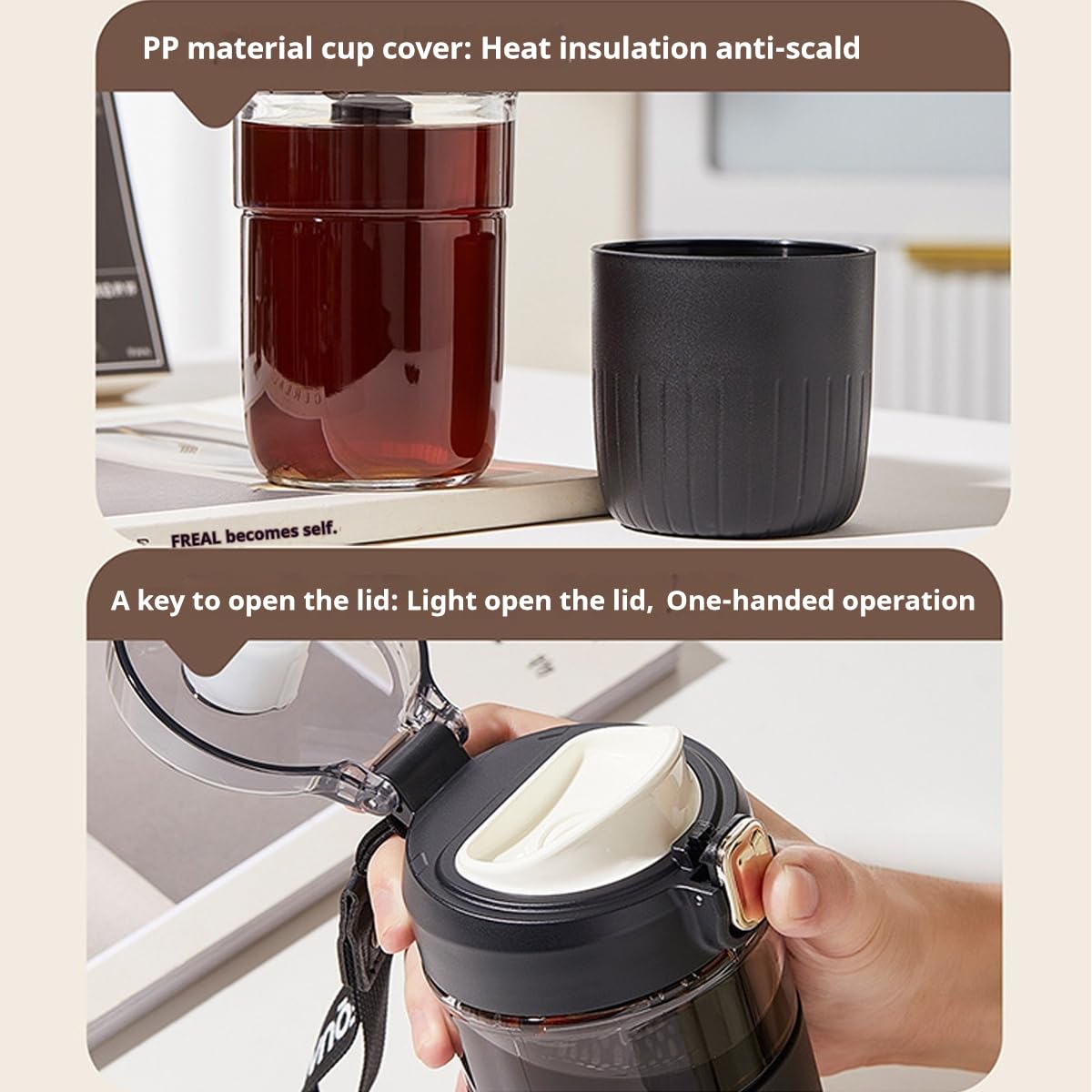 Amazon.com: 20oz Glass Water Bottle with Tea Infuser and Silicone Sleeve   Leak-Proof, One-Hand Open Lid, Easy Carry Handle  Ideal for Office,  Travel, and Gym (White) : Industrial & Scientific