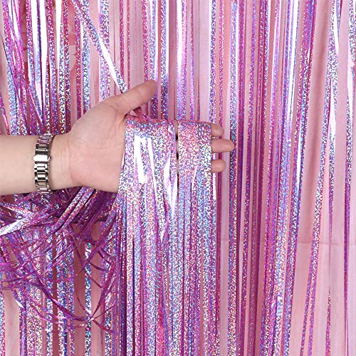 OEMG 4 Pièces Rideau Métallique de Frange Brillant Rideau à Franges Aluminium Shimmer Rideau Paillette Décoration Fête Mariage d'anniversaire Halloween Photobooth Noël Party (1x2.5m) (Rose Clair)