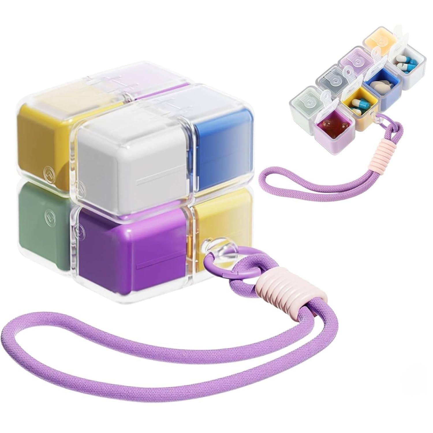 Travel Rubik Cube Pill Box Organizer – 8 Compartment Portable Medicine Storage Case with Lock – Leakproof & BPA-Free Pill Container for Vitamins, Supplements, Tablets – Compact & Lightweight-image-14