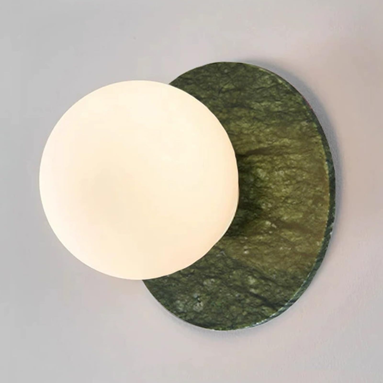 Kinkiet/lampa sufitowa z kamienia naturalnego, okrągła marmurowa oprawa ścienna z mlecznobiałym szklanym kloszem, dekoracja wnętrz w stylu nordyckim kinkiet do sypialni przy łóżku(Green)
