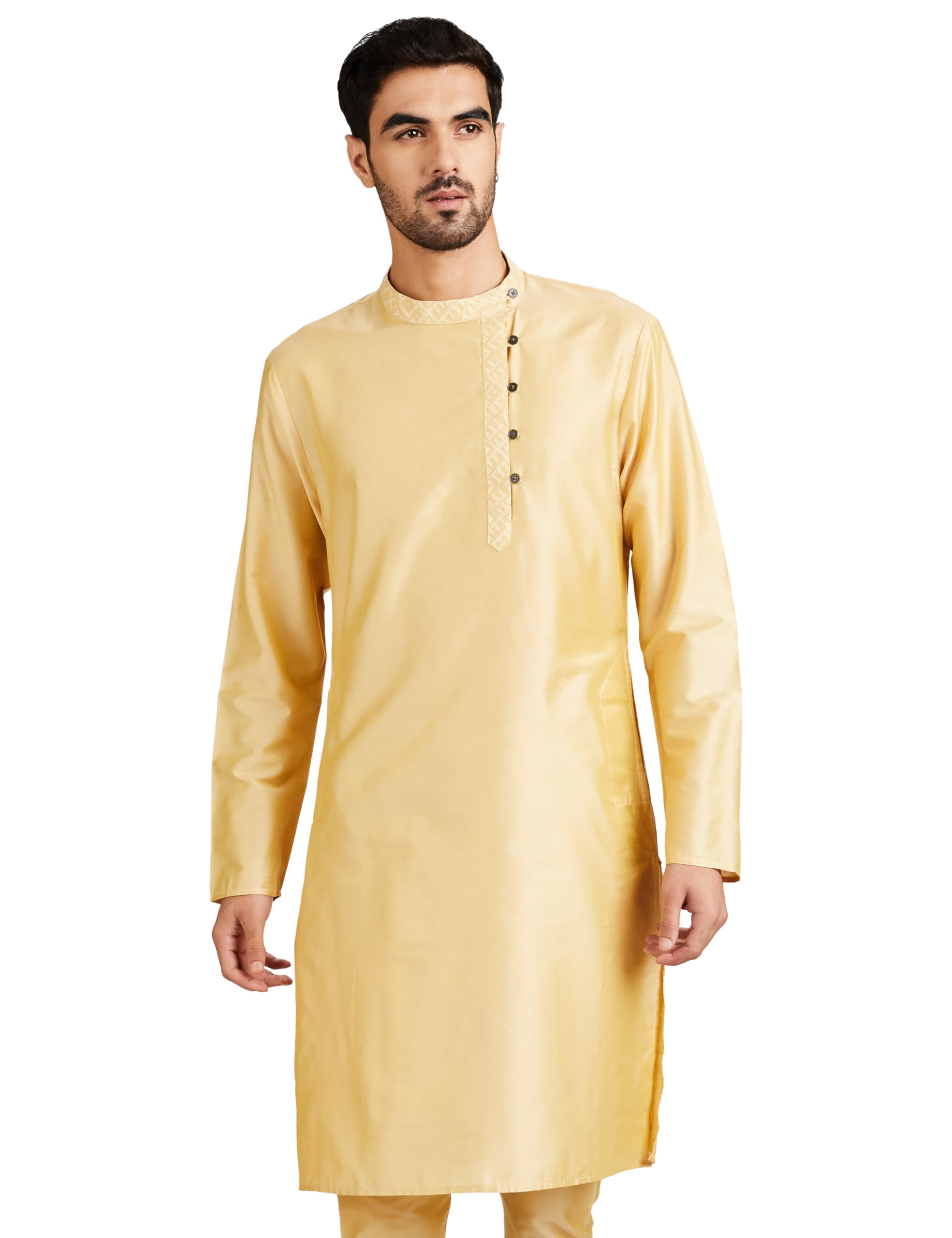 amazon brand - symbol Men's Rayon Solid Festive Embellished Long Kurta (Regular Fit)-picture-12