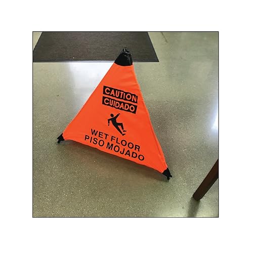 Miniatura 4 de Letrero de suelo mojado de precaución naranja (ENGSPAN) Handy Cone con tubo de almacenamiento "3-PACK"