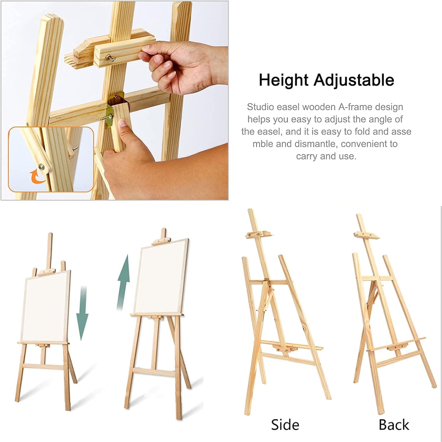 Chevalet en bois réglable de 150 cm pour toile jusqu'à 116 cm – Chevalet de terrain robuste pour adultes et enfants, idéal pour la peinture, le ding et les projets créatifs