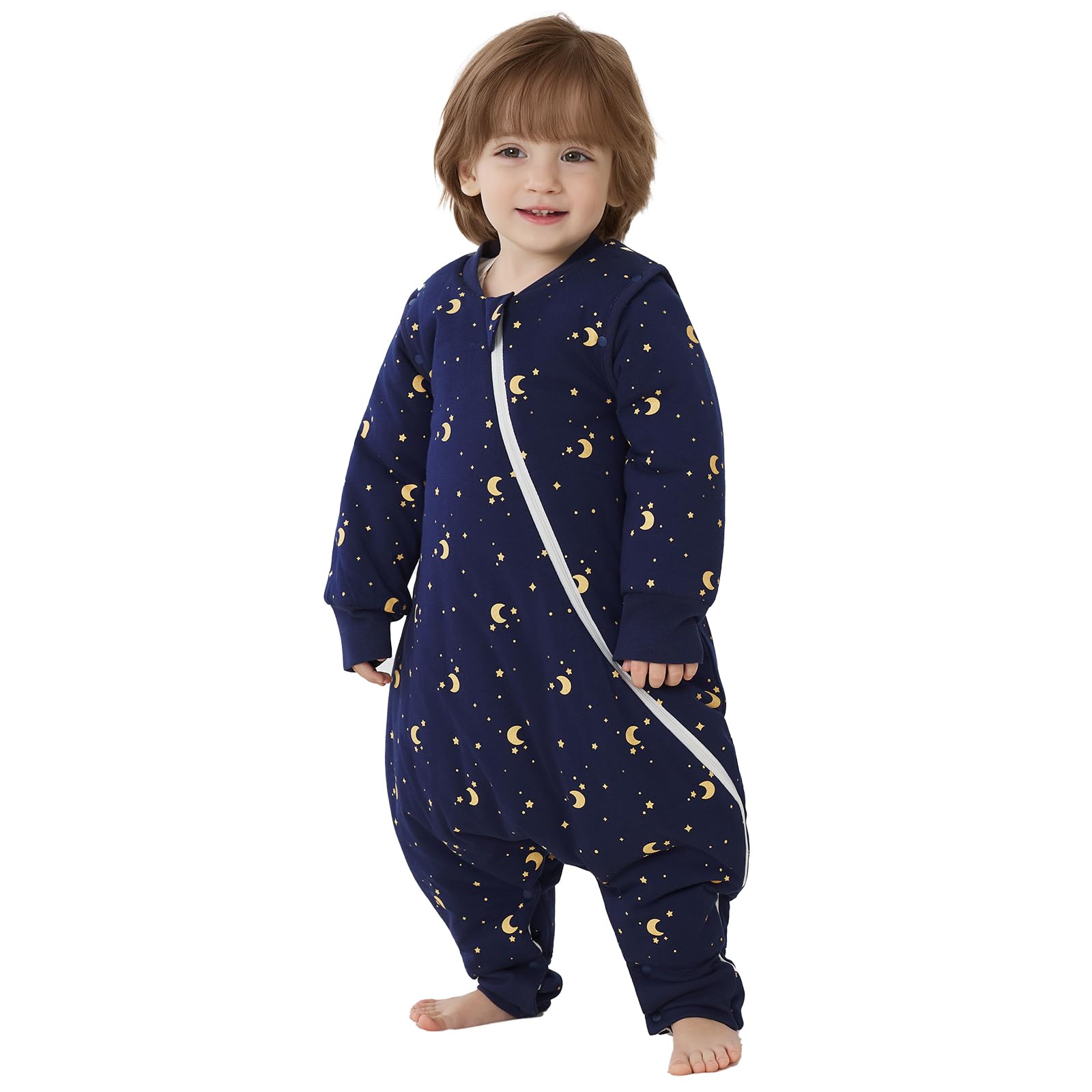 Duomiaomiao Saco de dormir de invierno para bebé con piernas de 3,5 tog, 100 % algodón, saco de dormir cálido con piernas para bebés de 3 a 4 años, luna