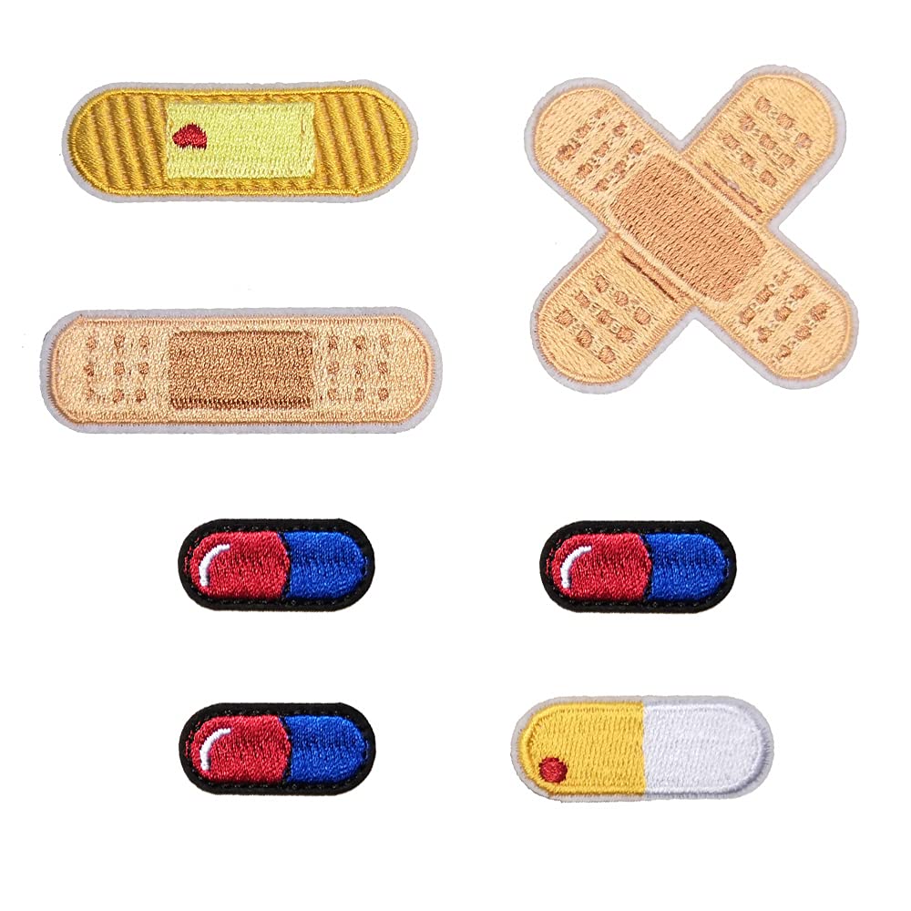 7 PCS Adhesive Bandage Capsule Nurse Embroidered Iron On Patch DIY Fabric Accessories for Doctor Nurse' Day Clothing Applique