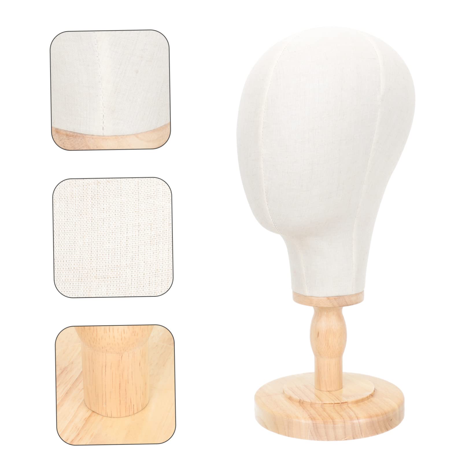 VALICLUD Tête de Mannequin en Lin Support Synthétique Socle en Bois pour Présentation de Perruques et Bonnets pour Salon de Coiffure et Usage Quotidien