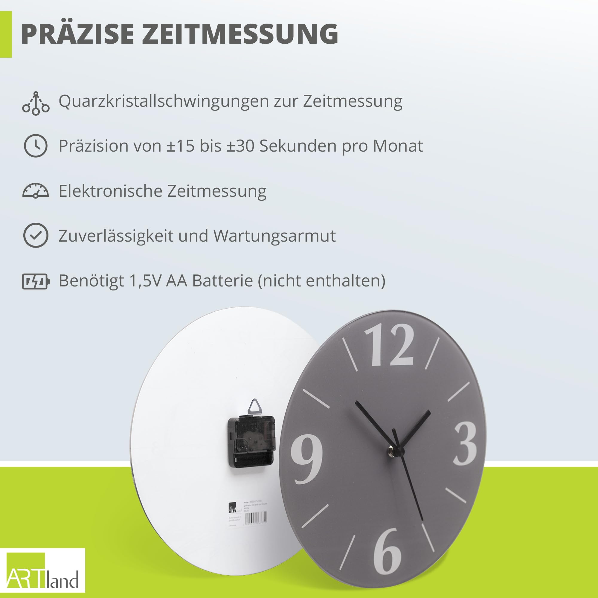 ARTLAND Wanddeko Wanduhr ohne Tickgeräusche Glas Quarzuhr Ø 30 cm Rund Lautlos Obst Früchte Zitrone im Eiswürfel Frucht Kreativ T5XT