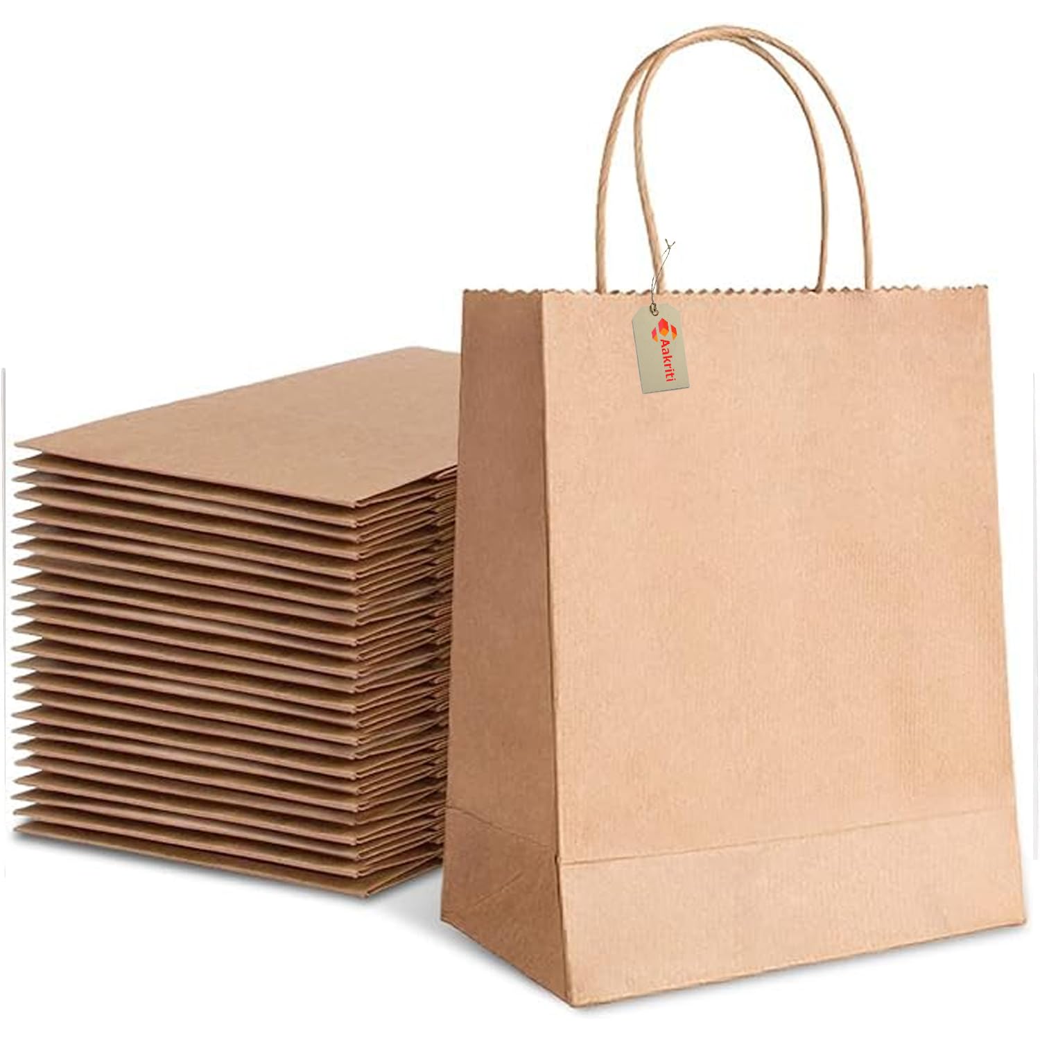 Aakriti Brown Paper Bags with Handles, Size 8.5"x4.5"x11", Pack of 10, Kraft Grocery Shopping Bags, Wedding Party Favor Bags, Retail Merchandise Bags