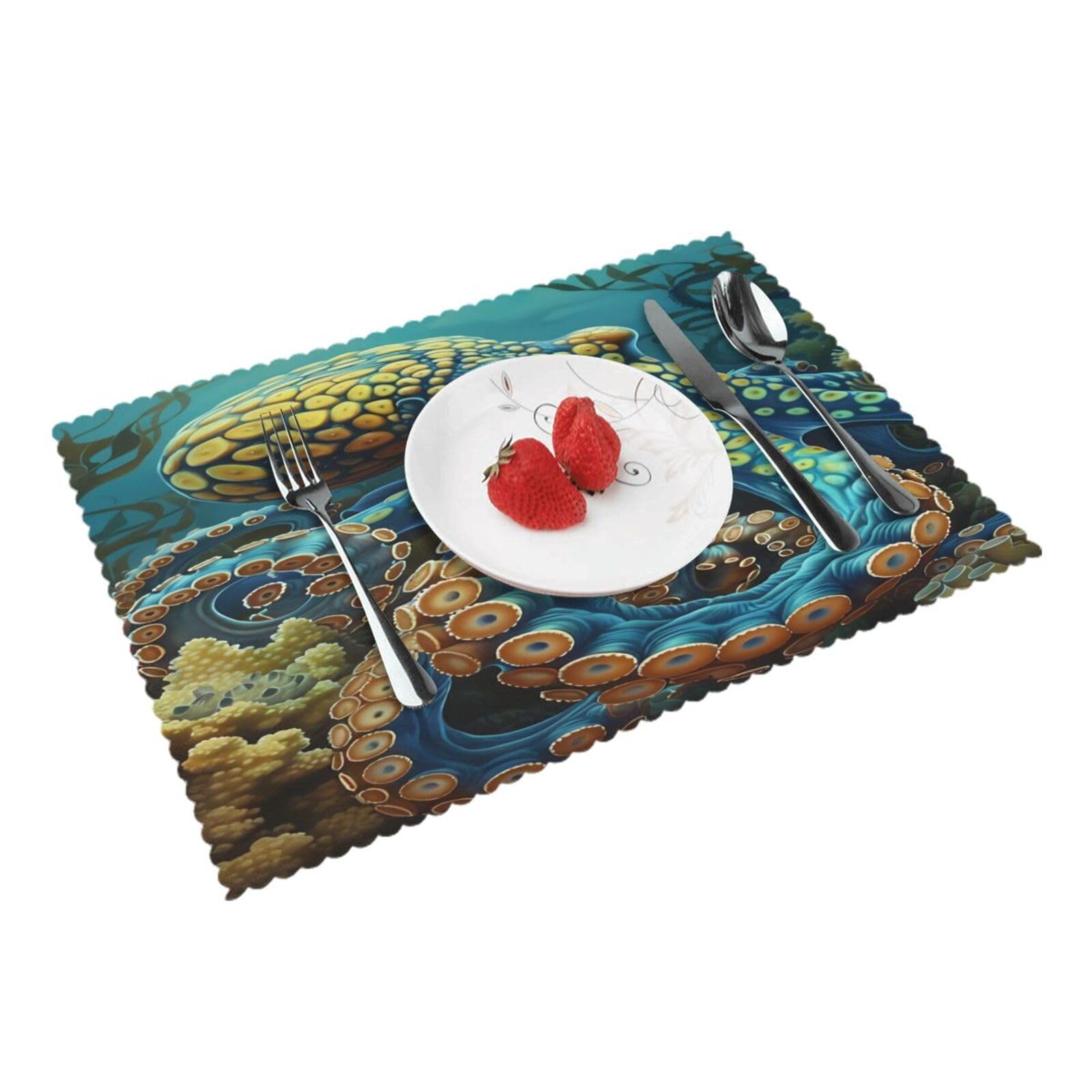 Cute Octopus (1) Placemats Set of 4 Print Table Mats Place Mats Table Decor for Kitchen Dining 12X18 in