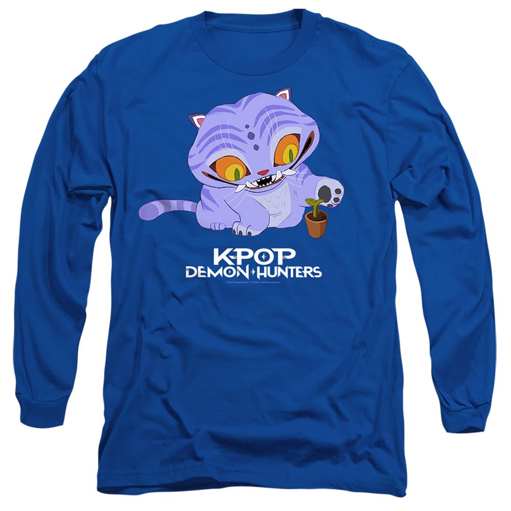 K-Pop Demon Hunters - Cute Derpy Tiger Cartoon Unisex Long Sleeve T Shirt, Royal Blue, Small