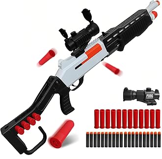 Moonmen Shell Ejecting Toy Shotgun Toys for Boys Kids with 20 EVA Foam Bullets 12 Shells 1 Scope Two Modes Toy Shotgun Outdoor Games Gifts for Christmas Halloween Birthday (SPAS-12 White)