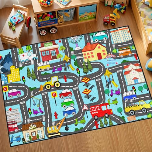 Car Mat for Kids Toy Cars - Car Track Rug 3'×5' Car Carpet for Kids Play Mat City Life Road Rug for Playroom Living Room Bedroom Classroom
