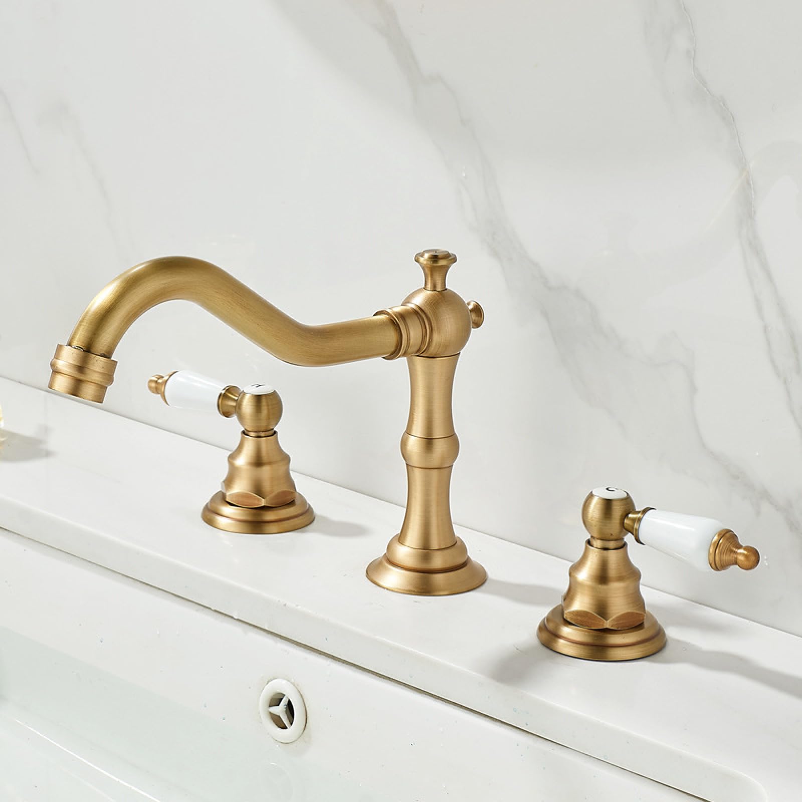 Fanjubei Imitating Antiques All-Copper Split Double-Handle Washbasin Faucet