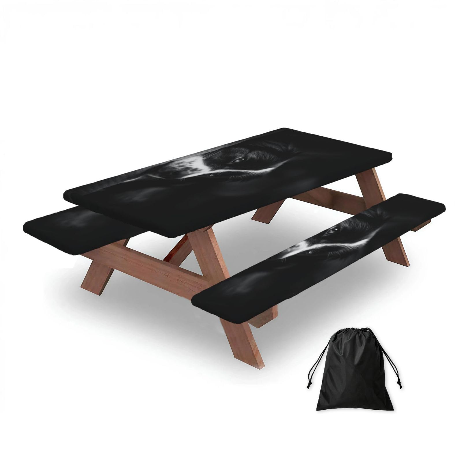 Dopklna As Picture Border Collie Puppy Dog, Picnic Table Cover With Bench Covers -Waterproof Elastic Fitted Tablecloth For Garden Camping Patio 76X152cm