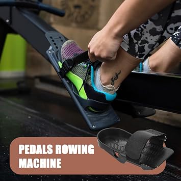 1pair Exercise Rowing Machine Pedals Replacement Parts Adjustable Indoor Rower Flat Anti-Skid Foot Pedals for Home Gym Fitness Equipment