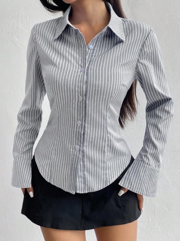 Image of Women Shirt||Women Relaxed Fit Vertical Striped Spread Collar Cotton Casual Shirt (S-12-19)