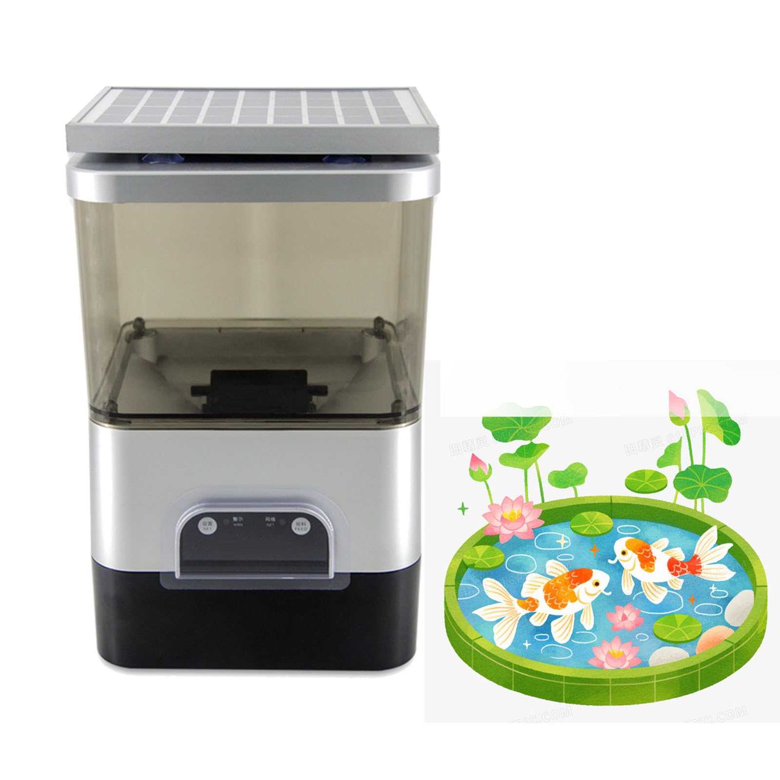 Automatic Fish Feeder - 10L Capacity Timer WiFi Solar-Powered Moisture-Proof Outdoor Koi Fish Pond Feeder Ideal for Fish